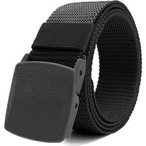 1/2 Pack Nylon Belts for Men Military Tactical Slide Plastic Buckle Belt Adjustable No Holes Canvas Web Belt Outdoor
