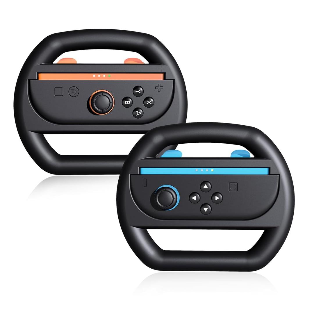 2 x KUNSLUCK 2 Pack Steering Wheels for Nintendo Switch 2 (2025) - Racing Wheels Compatible with Switch 2 Joy-Con - Ergonomic Grip for Enhanced Mario Kart & Racing Game Experience