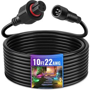 10FT 22 AWG Outdoor Flood Lights Extension Cord Compatible with Govee H7057/H7058, Waterproof 4 Pin Extension Cable Extend Your Outdoor Flood Lights for Front Door, Backyard, Yard, Driveway