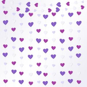 Fuyoooo 10 Pack 130ft Purple Lavender White Holographic Heart Party Garland Asymmetrical Love Hanging Banners for Birthday Wedding Baby Bridal Shower Engagement Bachelorette Graduation Decorations