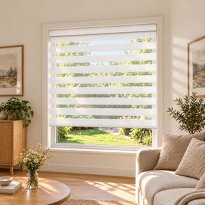 HESTIA Cordless Light Filtering Zebra Blinds, White, 22" W x 54" H
