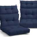 EAGLE PEAK Tufted Outdoor/Indoor High Back Patio Chair Cushions, Set of 2, 46'' x 22'', Dark Blue