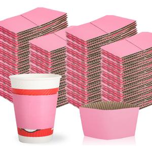 Disposable Coffee Cup Sleeves Corrugated Kraft Paper Coffee Cup Sleeves Holder Protective Insulated Heat Espresso ForHot Drinks 8-24oz (Pink, 200 Pcs)
