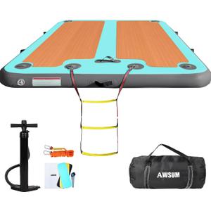 AWSUM Inflatable Floating Dock, 8ft/10ft Non-Slip EVA Wood Surface Inflatable Swim Platform Dock for Lake, Inflatable Water Mat Floating Island Raft for Pool Beach Ocean (8 x 6ft, Mint Green/Gray)