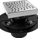 WEBANG 4 Inch Square Shower Drain Brushed Floor Drain with Flange Wave-Hole Pattern Cover Grate Removable SUS304 Stainless Steel Watermark&CUPC Certified Brushed