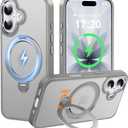 360 Spin Magnetic Stander for iPhone 17 Case [Compatible with Magnetic] [Built-in Kickstand] Mil-Grade Protective, Matte Non-Slip for iPhone 17 Phone Case(Gray)