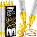 ARTISTRO 5 Gold Precision Dual-Tip Acrylic Paint Markers  Paint Pens Set with Dot & Fine Tips for Fabric, Rock, Glass, Wood, Coloring Books  Classroom & Art Supplies Gift Teacher Appreciation Gift