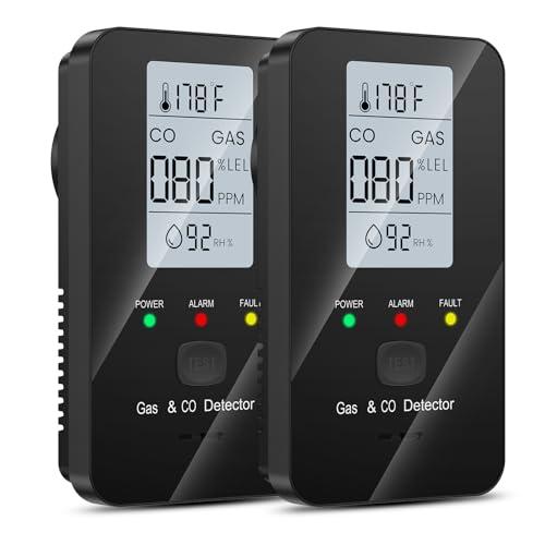 Nuleto 4-in-1 Plug in Carbon Monoxide Detectors & Combustible Gas Detector,Portable Carbon Monoxide Detectors with Temperature, Humidity for Home Hotel, Camping RV,Apartment Safety,2 Pack,Black