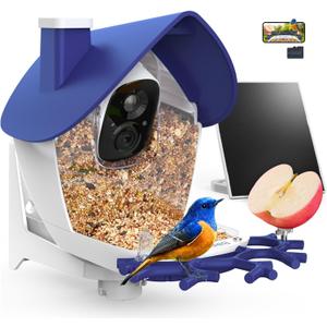 birdsnap P33 - Smart Bird Feeder with Camera Solar Powered, 2K Video Bird Camera Feeder Live with 32GB Card, AI Identify Feather Species, Auto Record in Backyard, Ideal Gift for Birds Lover (Blue)