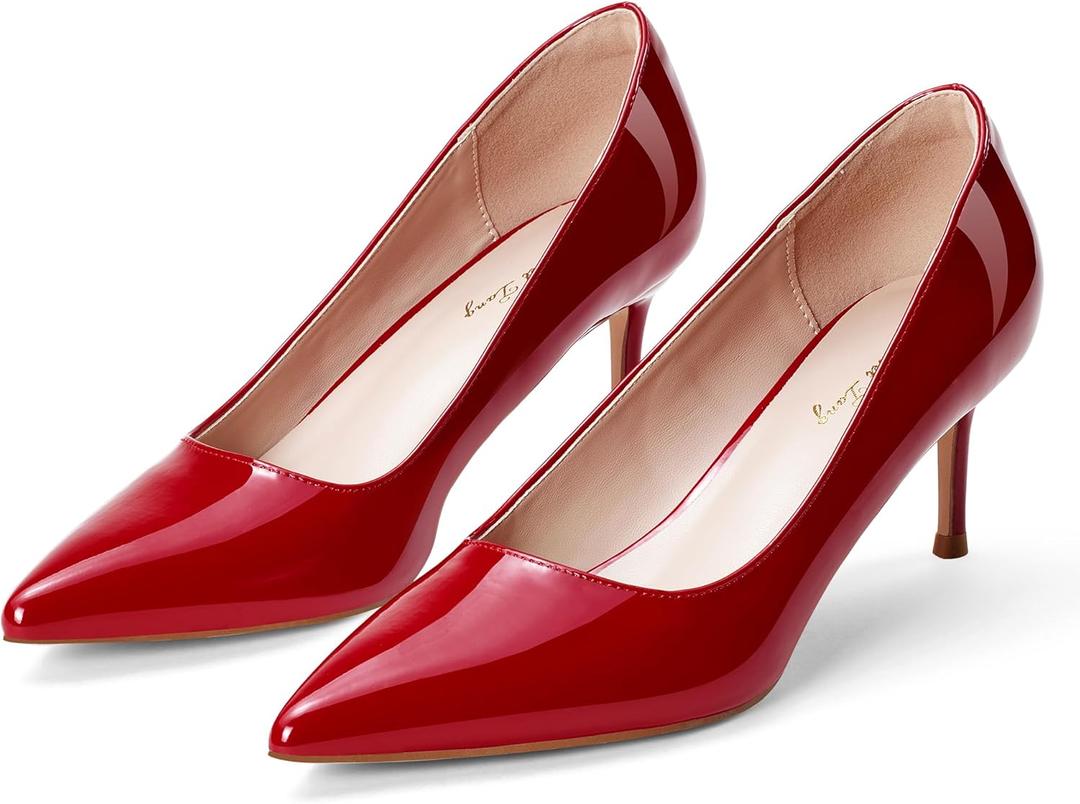 Elisabet Tang Kitten Heel Low Pumps 2.4 Inch Closed Pointed Toe Short Sexy Comfort Women Dressy Shoe at Work Office Date Prom Party Wedding Church (10, Red)
