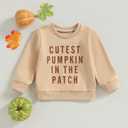 Toddler Baby Halloween Outfit Boy Girl Pumpkin Sweatshirt Crewneck Pullover Sweater Long Sleeve Shirt Fall Clothes (18-24 Months, Cutest Pumpkin in the Patch Khaki)
