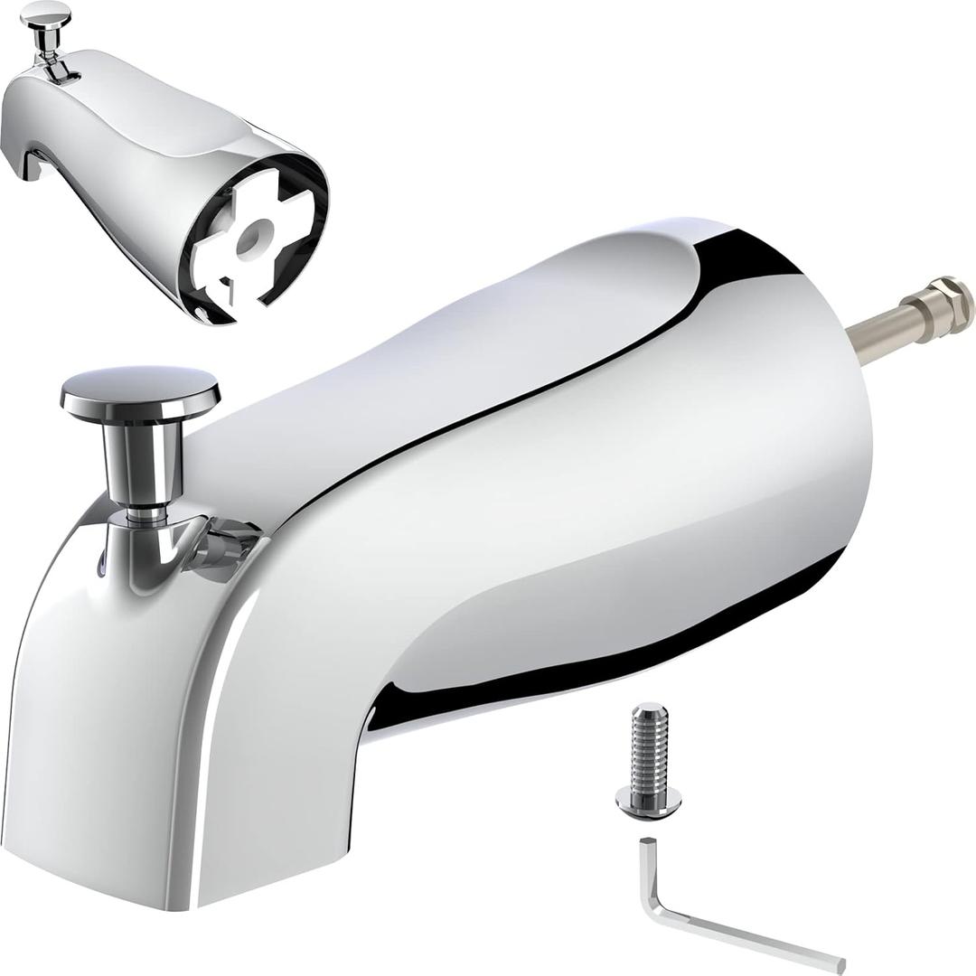 Gold Hao The Bathroom Universal Slip-On Tub Spout with Diverter - 5" Bathtub Faucet with Diverter, Easy to Install & Save Water Leaks in Minutes, Fit 5/8" Copper Pipe (Chrome)