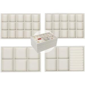 Set of 4 Stackable Jewelry Trays Organizer, Velvet Earring Organizer, Jewelry Organizer Showcase Display Drawer Organizer Storage, Earring Holder Necklace Bracelet Ring Accessary Organizers (Beige)