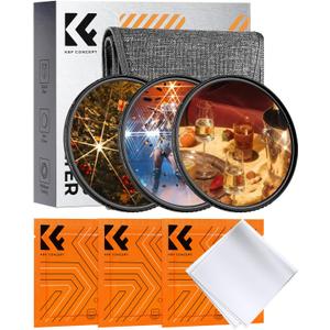 K&F CONCEPT 82mm Star Filters Kit (3pcs) 4 Points 6 Points 8 Points Cross Screen Starburst Filters Set -18 Layer Coating Ultra Slim Optical Glass Camera Lens Filter with 3 Cleaning Cloth