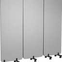 3 Panel Foldable Office Partitions, Mobile Cubicle Wall with Wheels, 71 x 66 Inch Noise Cancelling & Sound Proof Room Dividers Partition Wall, Aluminum Frame Gray