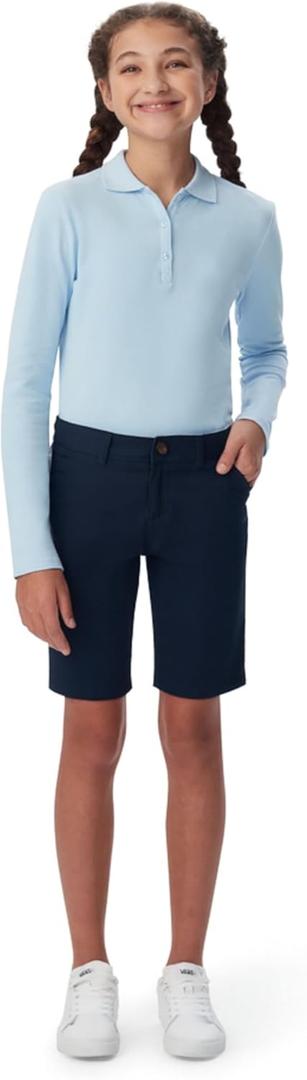 French Toast Girls' Adjustable Waist Twill Bermuda Shorts, Navy, 5 (Blue)