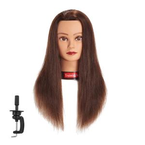 Traininghead 20-22" Female 100% Human Hair Mannequin Head Hair Styling Training Head Cosmetology Manikin Head Doll Head for Hairdresser with Free Clamp (brown)14-16''