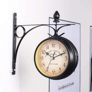 Double-Sided Retro Wall Clock,Vintage Industrial Wall Hanging Clocks for Indoor Decorative, Antique Style Creative Classic Wall Clocks Black 7inch