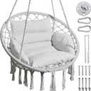 Greenstell Hammock Chair, Macrame Swing Chair with Comfy Cushion, Boho Hanging Chair for Outdoor & Indoor, Perfect for Bedroom, Patio, Balcony, Hold up to 330Lbs, Grey (Standard Size (24.0 x 27.6 x 48.0 inch))