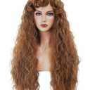 Long Brown Wig for Women Retro Curly Wig with bangs Brown Vintage Wig for Halloween, Daily Use