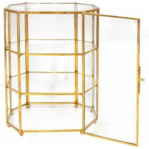Glass Jewelry Display Case 6.7x4x8.4 inches Small Cabinet, 3-Tier Geometric Box Keepsake Trinket for Rings, Earrings, Crystals, Makeup Organizer, Multifunction Table Decoration Storage