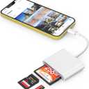 CF SD Card Reader for iPhone iPad, 3 in 1 Compact Flash Memory Card Reader Adapter, 3-Slot MicroSD CF SD Trail Game Digital Camera Viewer for iPhone 14/14 Pro/13/13 Pro No App Required (White&Grey (CF+SD+TF for Lightning))