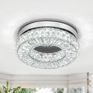11.8 Crystal Ceiling Light Fixture, 6500K Cool White Flush Mount Ceiling Light, Modern Round LED Small Chandeliers for Bedroom Closet Kitchen Bathroom Foyer Hallway