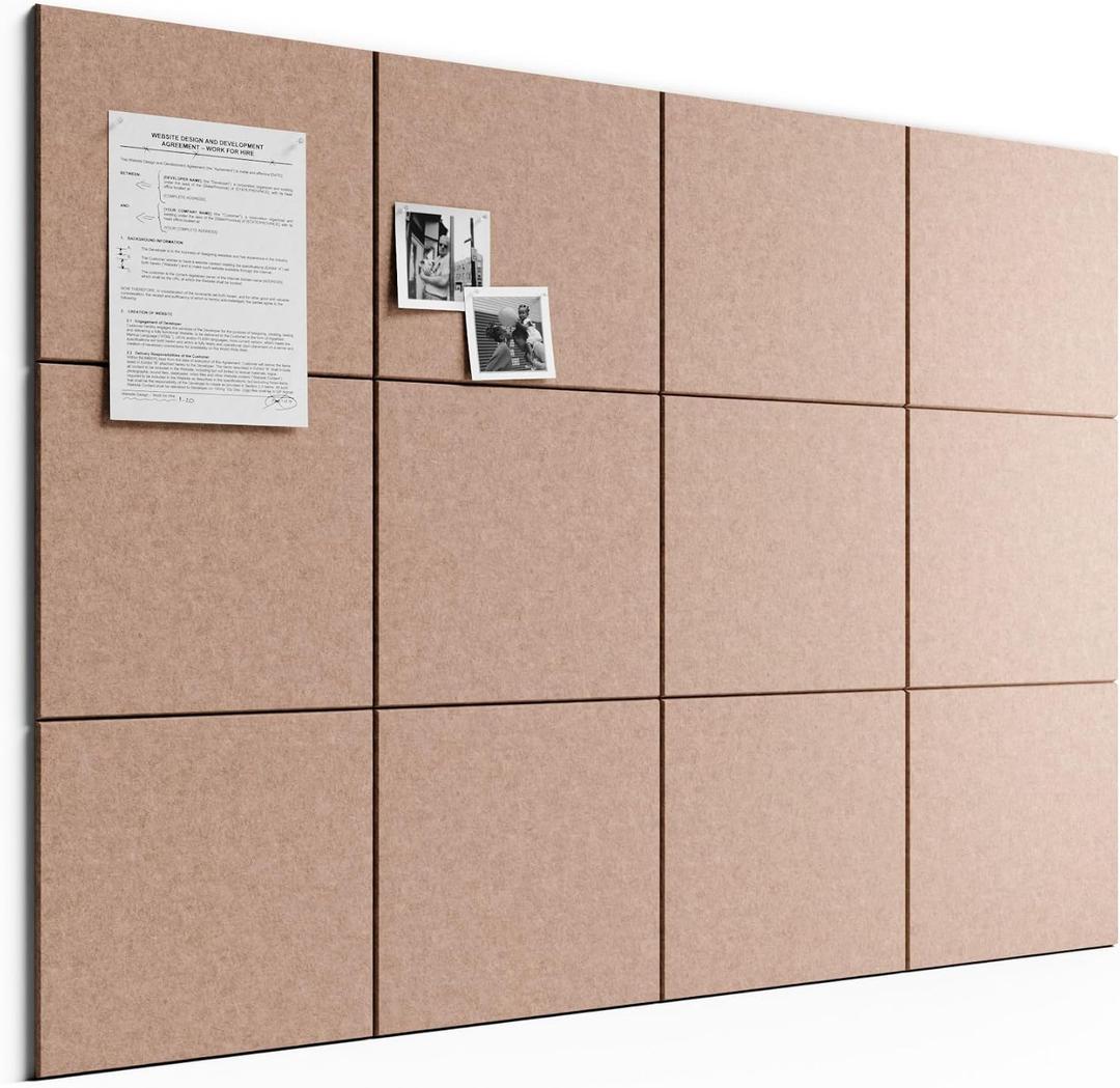 Bumusty Large Cork Board 48" x 36" Alternative - 12 Pack Felt Wall Tiles with 70 Safe Removable Adhesive Tabs, 30 Pushpins, Cork Boards for Walls Pin Board Bulletin Board Office Decor (Terracotta)