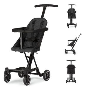 Dream On Me Coast Rider Travel Stroller  Black, Lightweight & Compact Baby Stroller, Theme Park Approved, Book-Folding Design, Adjustable Handle, Soft-Ride Wheels, Converts to Rider & Scooter