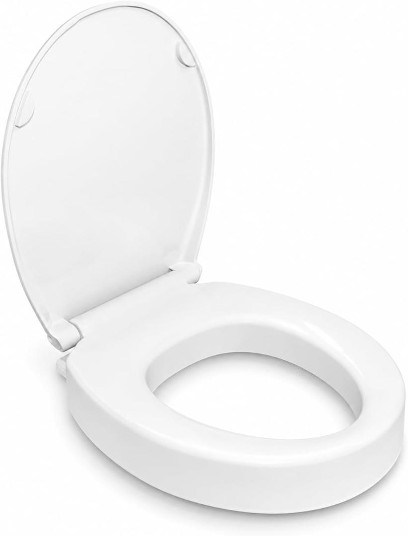 Raised Toilet Seat for Seniors, 3" Height, Heavy Duty Slow Close Elevated Toilet Seat with Never Loosen Hinges, Fits Most Round Toilets (round 16.5'')