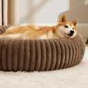 Bedsure ComfyFleece Donut Large Dog Bed - Washable Faux Fur with Corduroy Fleece & Anti Slip Bottom, Round Pet Bed with Removable Cover, Camel Brown, 36x36x8 inches