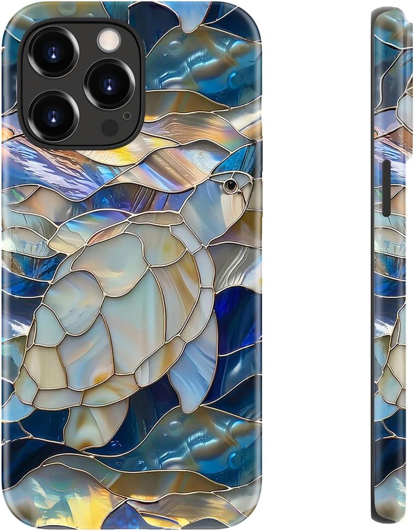 LUHOURI for iPhone 15 Pro Tortoise Shell Phone Case,Wireless Charging Compatible,Dual-Layer - Soft Silicone Inner + Hard Outer Shell,Cute Wildflower Design,Protective Phone Cover for Women
