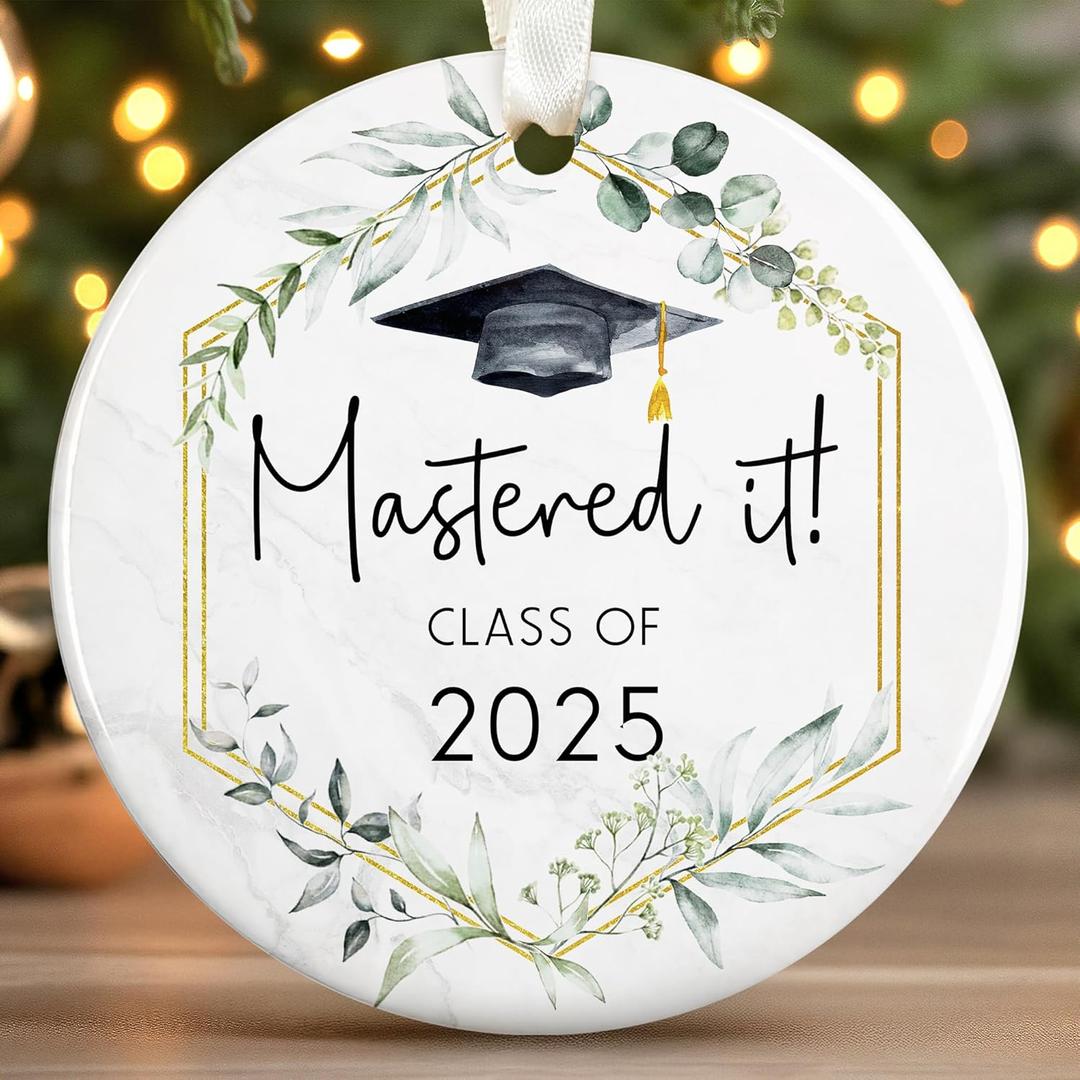 Graduation Ornaments 2025 - Graduation Gifts - Graduate Ornaments for Christmas Tree - Highschool, Masters Degree, Class of 2025 Gifts for Her, Him, Son, Daughter, Women - Ceramic Ornament