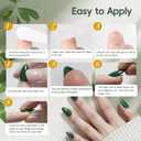 5 x Short Almond Press On Nails, Durable Reusable Glossy Artificial Nails Kit with Adhesive Tabs, 24 Pcs 12 Sizes for Fashion Women, Perfect for for Daily Outfits, Party or Date, Green