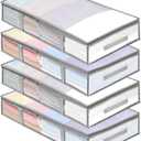 4 Packs Under Bed Storage Containers Bins, Humid-Proof Plastic Underbed Storage Bins, Closet Organizers and Clothes Storage Bags, Under the Bed Blanket Storage with Handles for Clothes, Bedroom