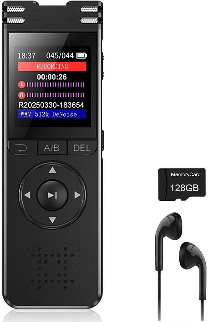 128GB Digital Voice Recorder with Playback Upgraded Voice Activated Recording with Premium Noise Reduction Dictaphone Device Perfect for Lectures Meetings Interviews