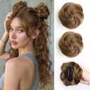 2 Pack Messy Space Buns Hair Piece for Women, Mini Claw Clip in Hair Bun Extensions, Fake Hairs Pieces for Updos, Small Double Clip on Buns Wig Accessories for Women Girls Cosplay Brown