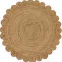 Savi Home Hand Woven Jute Braided Scalloped Rug 4 Feet Round Natural Reversible Area Rug, Eco-Friendly Farmhouse Rug for Living Room, Bedroom, Kitchen & Entryway Small Spaces & Under Coffee Tables