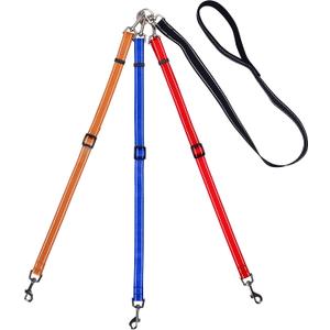 3 Way Dog Leash Reflective Adjustable Coupler No Tangle Detachable 3 in 1 Multiple Dog Leash with Soft Padded Handle for 1 2 3 Dog Pet Cat Puppy Walking Training (3 Way Multi-Color)