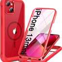 Miracase Magnetic Case for iPhone 13 Mini 5.4 Inch,with MagSafe,Built in Screen Protector,Full Body Protection(Red)