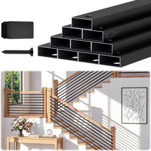 Guwezoy 10 Pack 8.2FT Aluminum Deck Balusters, Rectangular Balusters for Stair Railing, Pre-Drilled Facemount Side-Mount Railing Spindles, Matte Black Powder Coated Hollow Balusters for Deck Porch