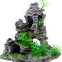 Saim Aquarium Mountain View Stone Ornament, Artificial Mountain Hill View Stone Rock Cave Aquarium Decorations Fish Tank Decor for Betta Cichlids Hideaway Cave, Hermit Crab Hideout - Large (11.5x6x10.6inch-l)