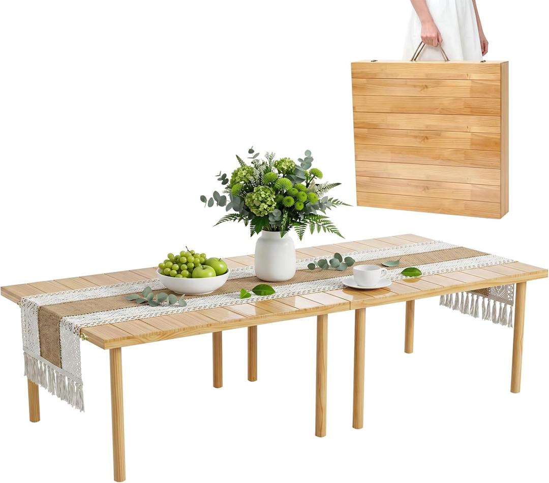 80"x30" Portable Boho Wooden Low Folding Picnic Table for Indoor Outdoor, Vertical Stripe 80*30inch