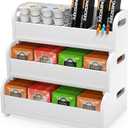 Tea Bag Organizer Storage Holder- Bamboo Countertop Teabag Display Rack 3-Tier Stackable Wall Mount Large Capacity for Pantry Kitchen Office Coffee Station (White)