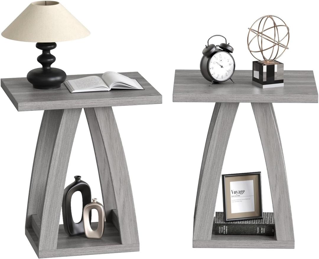 End Tables Living Room, Side Table, Grey End Table Set of 2
Nightstand for Bedroom, Couch Side Table with Shelf, Modern End Table for Living Room Beside Sofa