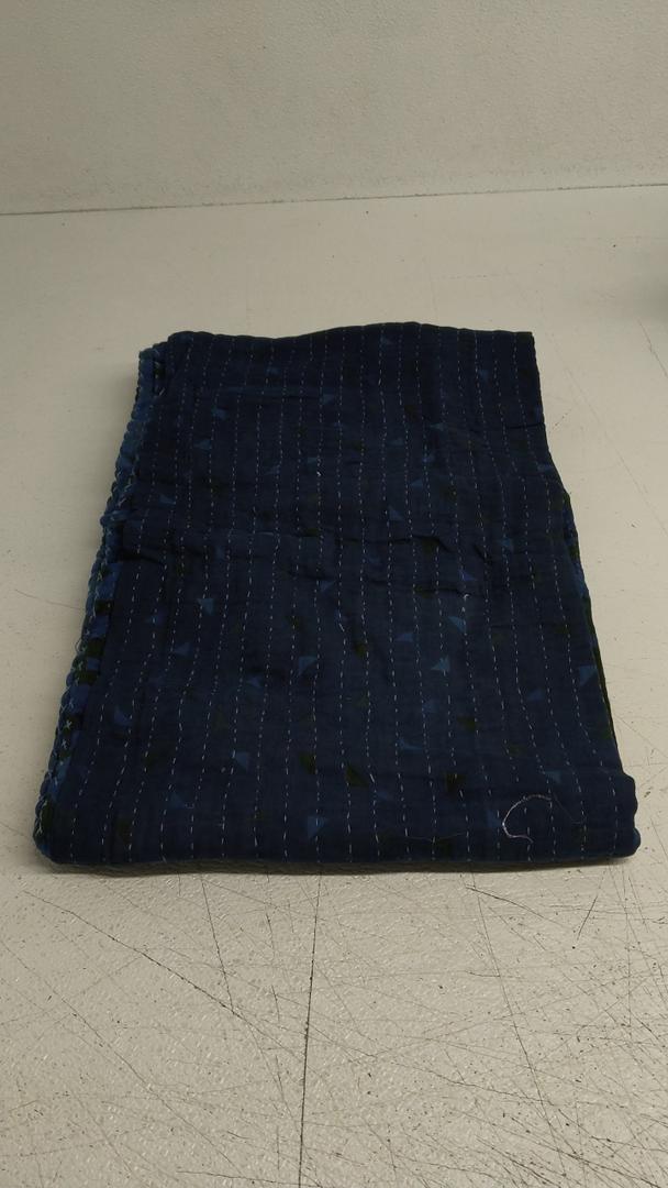 Indigo Hand Dyed Twin Size Vintage Cotton Kantha Quilt - Set of 1