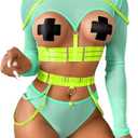 Kaei&Shi Rave Outfit, Adjustable Strappy, Contrast Color, Choker, Chain Belt, L
