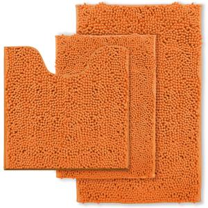 RUN HELIX Bathroom Rugs 3 Pieces Orange Bath Rugs Fall Shower Rugs with U-Shaped Contour Toilet Mat Absorbent Chenille Plush Bath Mats Non Slip Bath Rugs Bathroom Floor Mats Bath Mat Living Rug Set