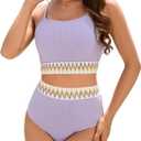 Zando High Waisted Bikini Sets for Women 2025 Ribbed 2 Piece Tummy Control Swimsuits Adjustable Color Block Bathing Suit (X-Large, Purple)