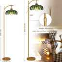 QIYIZM Glass Floor Lamp for Living Room,Bedroom,Gold Dimmable Standing Lamp with Remote,Mid Century Modern Brass Tall Lamp Boho Vintage Retro Floor Lamps Arc Green Flower Floor Light Lamp Bohemian